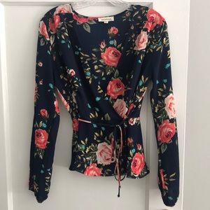Navy and floral blouse
